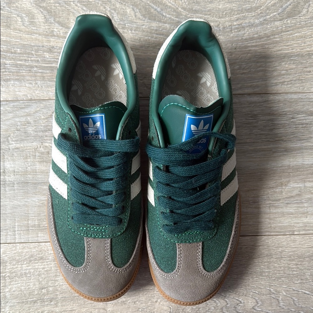 Adidas Green and Gray Sneakers with Signature Stripes